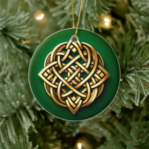 Décoration En Céramique Golden Celtic noeud sur vert