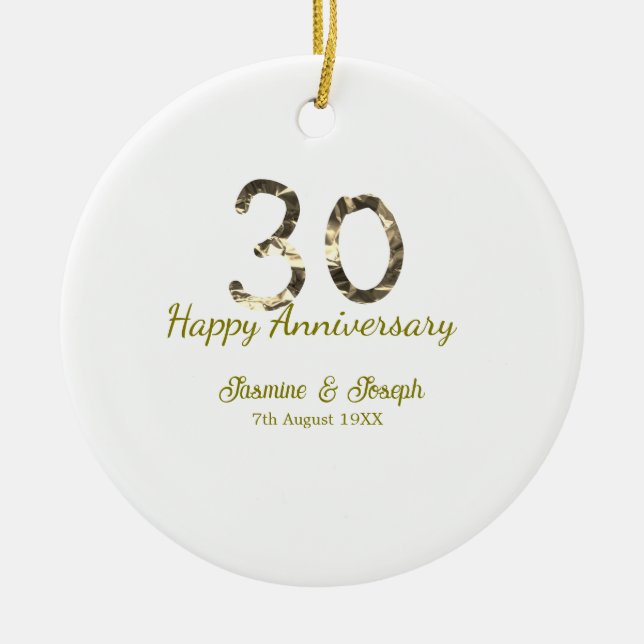 Décoration En Céramique Golden Metallic 30th Happy anniversary add name (Devant)