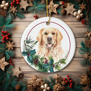 Décoration En Céramique Golden Retriever À feuillage persistant Berry Wrea