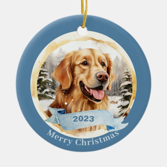 Décoration En Céramique Golden Retriever aquarelle chien art (Devant)