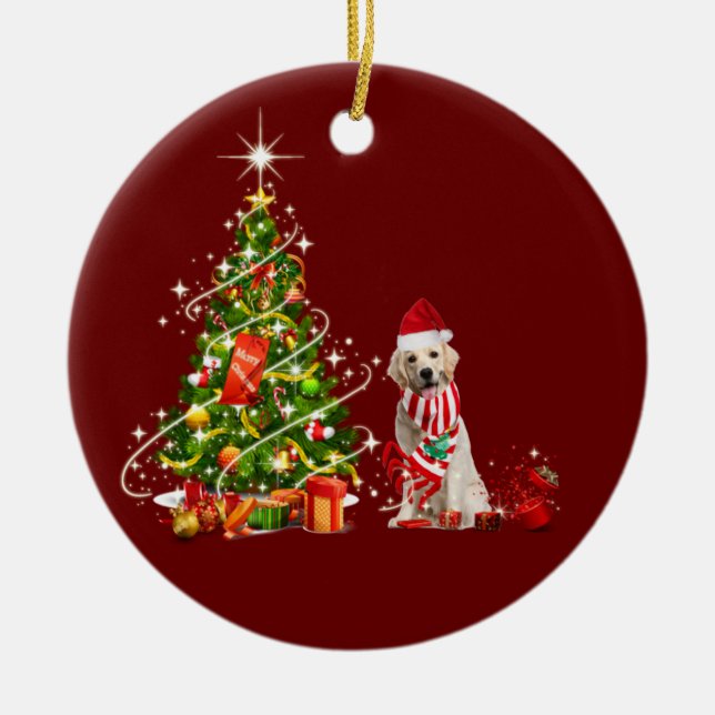 Décoration En Céramique golden retriever Avec Casquette Scaft Noël (Devant)