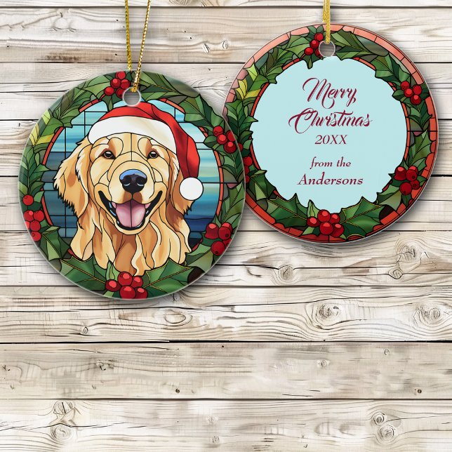 Décoration En Céramique Golden Retriever Holly Berry Wreath (Créateur téléchargé)