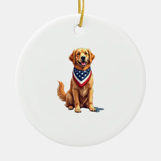 Décoration En Céramique Golden Retriever July 4th Vintage Patriotic Tee 2 (Devant)