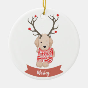 Décoration En Céramique Golden Retriever Puppy Deer Antler Personnalisé