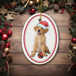 Décoration En Céramique Golden Retriever Puppy Père Noël Bulle Noël