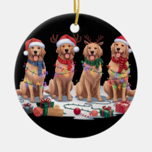 Décoration En Céramique Golden Retriever Santa chapeau bois elfes Noël