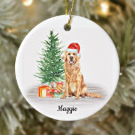 Décoration En Céramique Golden Retriever Santa Dog Personalized Christmas<br><div class="desc">Decorate your tree or give a special gift this holiday season with this golden retriever santa dog christmas ornament, and matching decor. This golden retriever christmas ornament features a watercolor dog in a santa hat and tree. Personalize with name front, year back. This golden retriever christmas ornament will be a...</div>