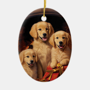 Décoration En Céramique Golden Retriever Xmas
