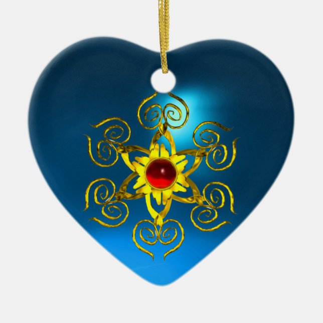 Décoration En Céramique GOLDEN ROSE RUBY, Blue Sapphire Heart (Devant)