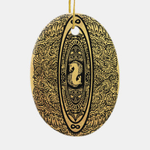Décoration En Céramique Golden Seahorse Mandala - Ornate Infinity Design