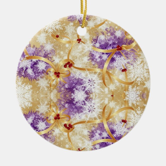 Décoration En Céramique Golden Snowfall Ribbon — Elegant Christmas Design (Devant)