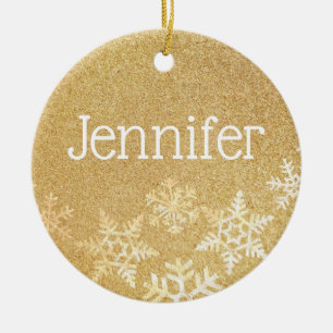 Décoration En Céramique Golden Snowflakes Custom Name