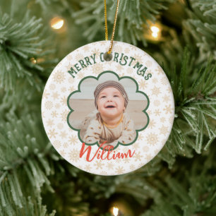 Décoration En Céramique Golden Snowflakes Photo Nom de Noël