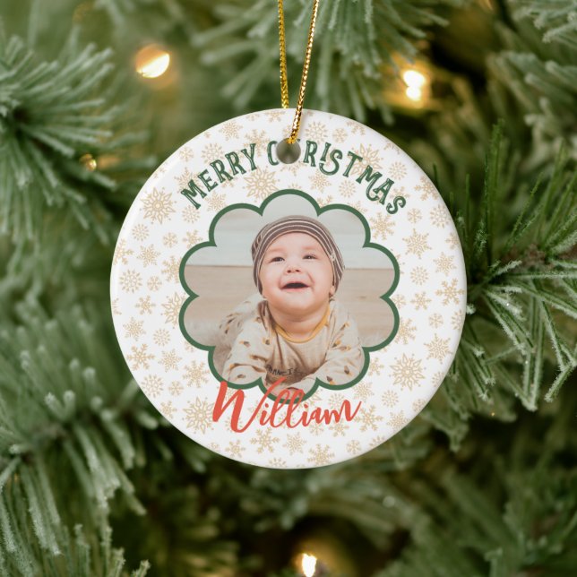Décoration En Céramique Golden Snowflakes Photo Nom de Noël (Arbre)