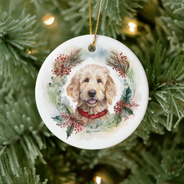 Décoration En Céramique Goldendoodle Christmas Wreath Festive Pup (Arbre)