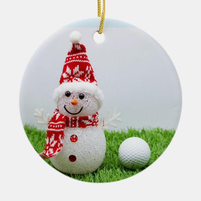 Décoration En Céramique Golf ball avec Snowman pour Noël de Golfer (Devant)