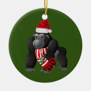 Décoration En Céramique Gorilla Avec Casquette Scaft Noël