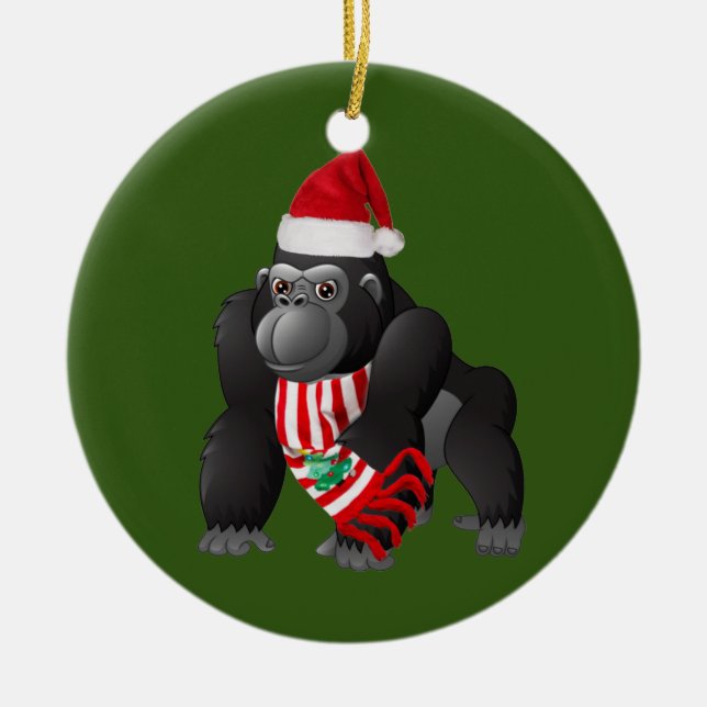 Décoration En Céramique Gorilla Avec Casquette Scaft Noël (Devant)