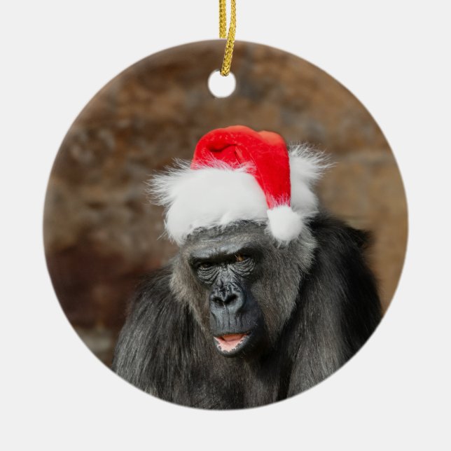Décoration En Céramique Gorilla Biddy dans un Casquette de Noël festif (Devant)