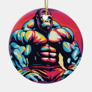 Décoration En Céramique Gorilla Bodybuilder Lifter Pop Art Dessin