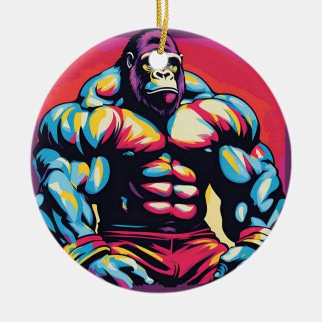 Décoration En Céramique Gorilla Bodybuilder Lifter Pop Art Dessin (Devant)
