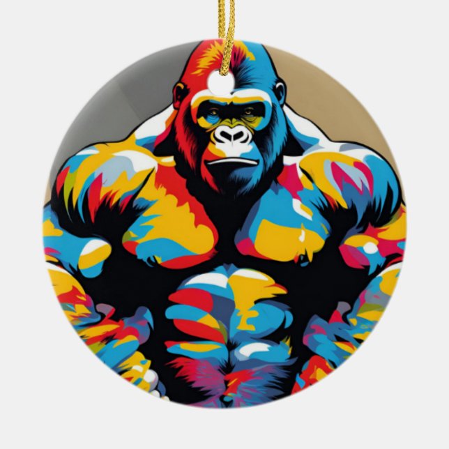 Décoration En Céramique Gorilla Bodybuilder Poids Lifter Pop Art Cartoon (Devant)