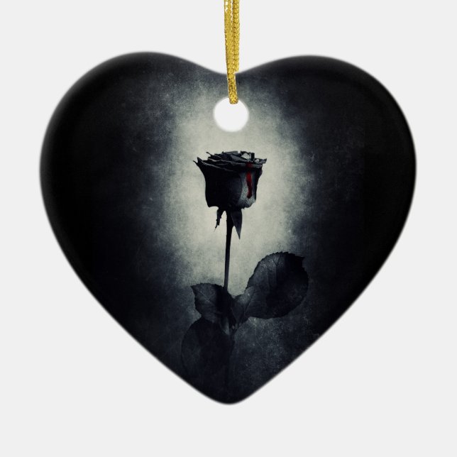 Décoration En Céramique Goth Rose noir goutte de sang Mariage Macabre (Devant)