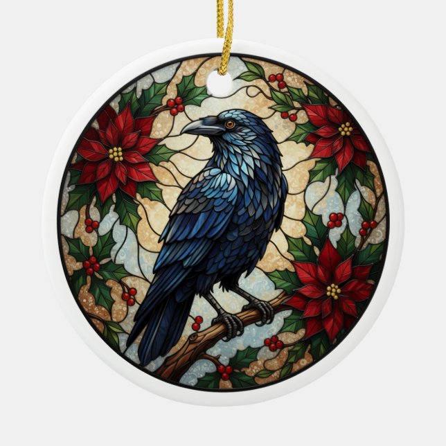 Décoration En Céramique Gothic Christmas Raven Poinsettia Ceramic Ornament (Devant)