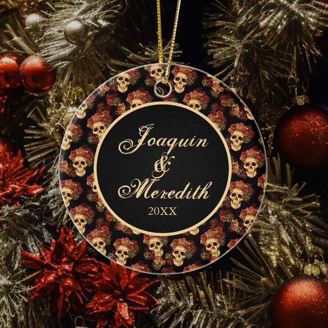 Décoration En Céramique Gothic Skull Black Red Monogram Halloween (Créateur téléchargé)