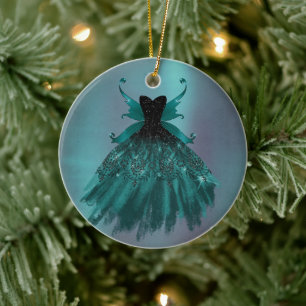 Décoration En Céramique Gothique Fairy Turquoise Gown   Fleur verte profon