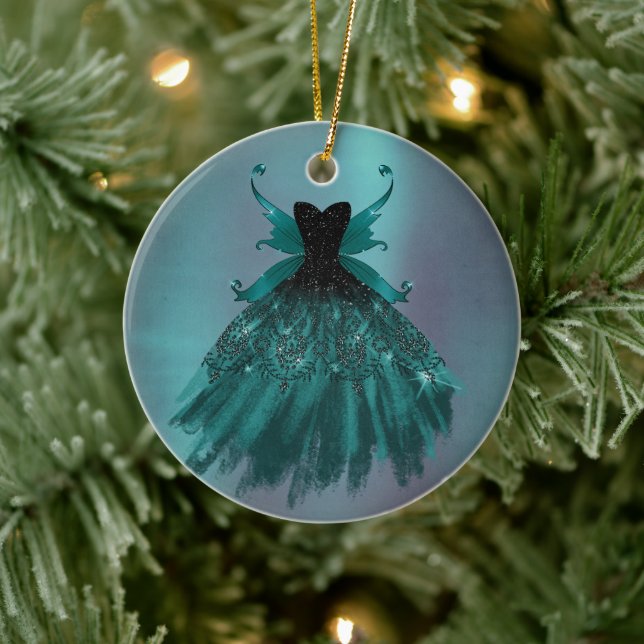 Décoration En Céramique Gothique Fairy Turquoise Gown | Fleur verte profon (Arbre)
