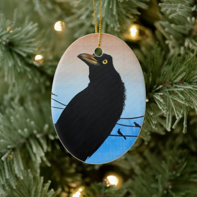 Décoration En Céramique Grackle Austin Texas Black Bird Wildlife Painting (Arbre)