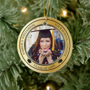 Décoration En Céramique Graduation 2 Photo Gold Tone Grad Casquette Classe