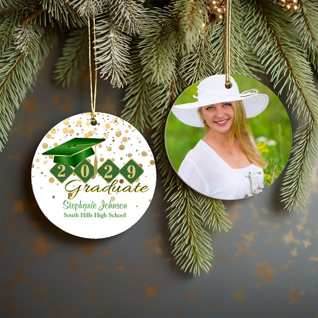 Décoration En Céramique Graduation Green et Gold 2021 Photo (Graduation Green and Gold Photo Ceramic Ornament)