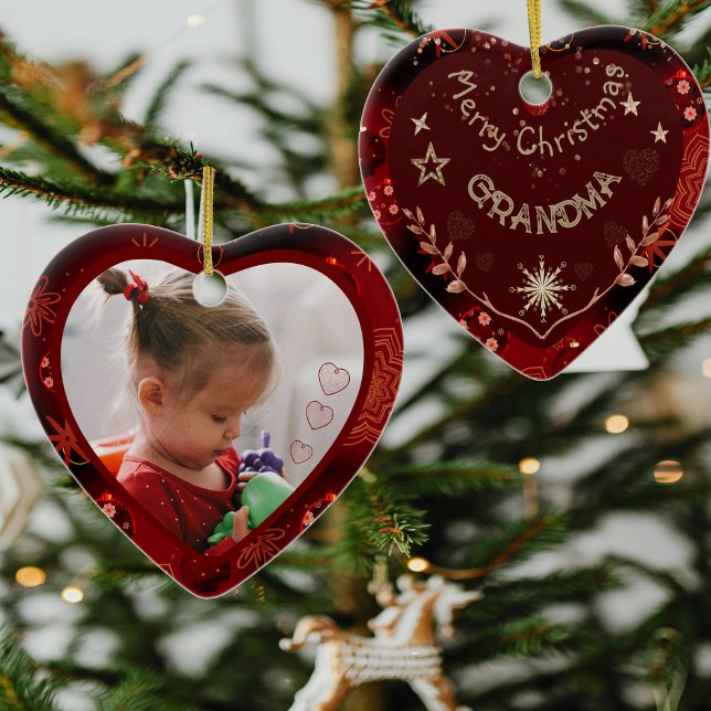 Décoration En Céramique Grand-mère au coeur rouge (Personalized Grandma Photo Ceramic Ornament)