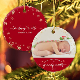 Décoration En Céramique Grand-parents Baby First Christmas Snowflakes Phot