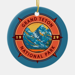 Décoration En Céramique Grand Teton National Park Retro Compass Emblem