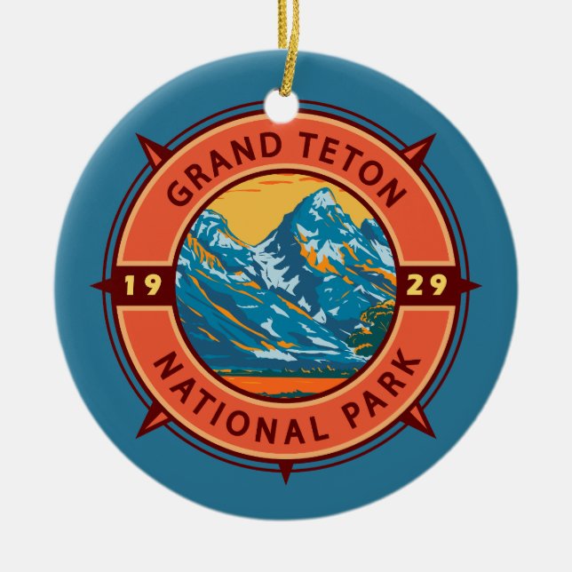 Décoration En Céramique Grand Teton National Park Retro Compass Emblem (Devant)