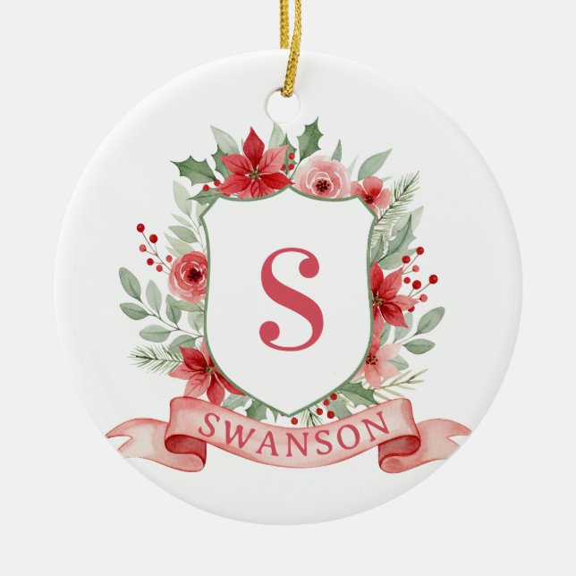 Décoration En Céramique Grandmillennial Holiday Crest | Christmas Monogram (Devant)