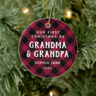 Décoration En Céramique Grandparents First Christmas New Baby Photo Plaid