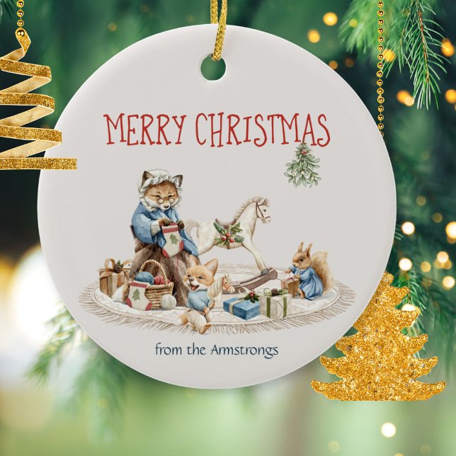 Décoration En Céramique Granny Children Animaux Aquarelle Noël (Granny Children Animals Watercolor Christmas Ceramic Ornament ©Susanne Sachers - Sunny Mind 🌞)
