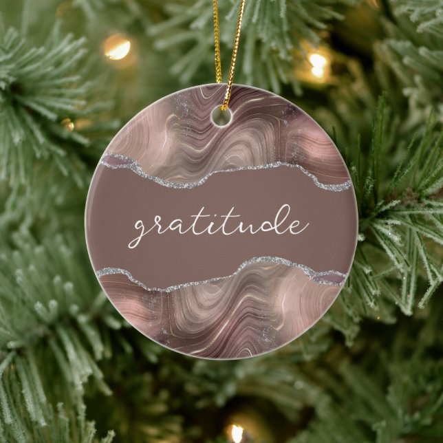 Décoration En Céramique Gratitude Mot Inspiré Taupe Argent Agate (Arbre)