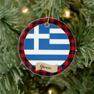 Décoration En Céramique Grèce, buffle rouge plaid & drapeau grec