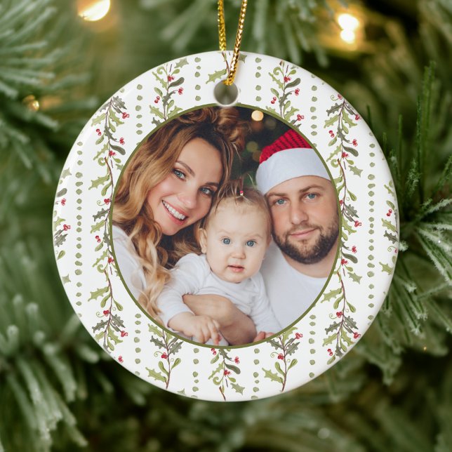 Décoration En Céramique Green Botanical Photo Christmas (Vintage Holiday Green Botanical Photo Christmas Ceramic Ornament by Painted Paperie
)