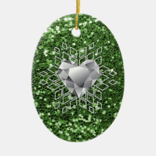 Décoration En Céramique Green Faux Parties scintillant Diamond Coeur Snowf
