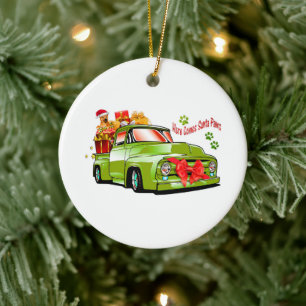 Décoration En Céramique Green retro truck with toxits and dogb