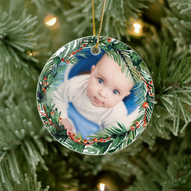 Décoration En Céramique Green Wreath My First Christmas Baby Photo (Arbre)