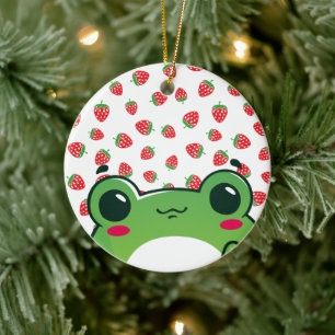 Décoration En Céramique Grenouille à fraise Kawaii