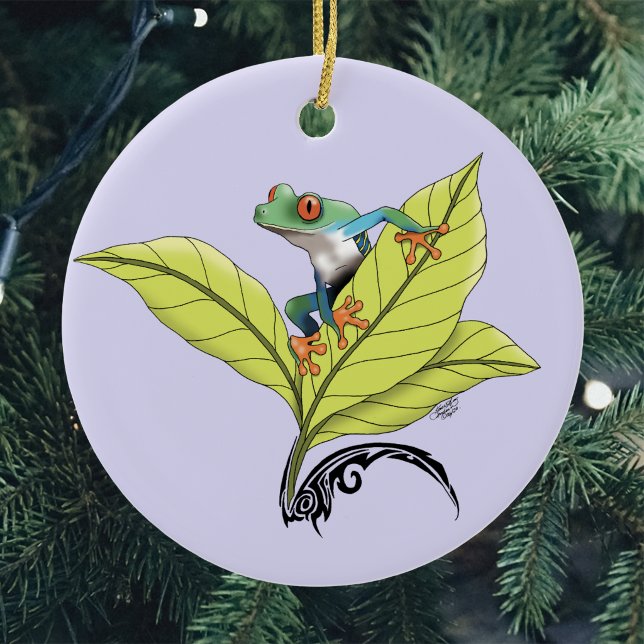 Décoration En Céramique Grenouille aux Yeux Rouges Feuilles Vertes Lavande (Créateur téléchargé)