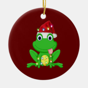 Décoration En Céramique Grenouille avec lumière Casquette Noël